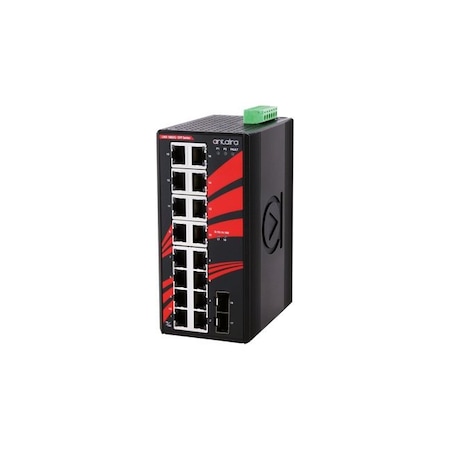 18-Port Industrial Gigabit Unmanaged Ethernet Switch, W/16-10/100/1000Tx + 2-100/1000 SFP Slots